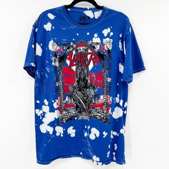 Slayer Unisex Blue‎ Tie Dye Graphic Print Short Sleeve Band Tee T Shirt Top Sz M - Picture 1 of 4